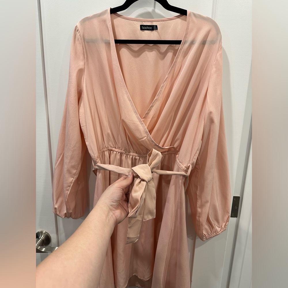 Pink Boo Hoo long sleeve dress